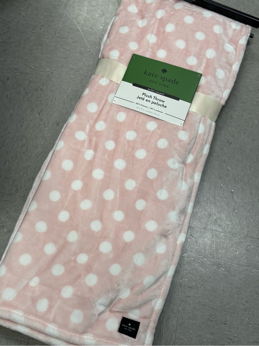 kate spade Pink and White Polka Dot Plush Throw